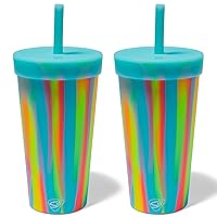 Silipint: Silicone 22oz Straw Tumblers: 2 Pack Sugar Rush - Unbreakable Cup, Sustainable, Hot/Cold, Airtight Lid, Seasonal Color