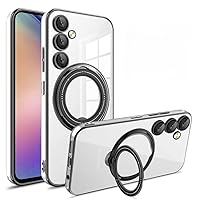 Electroplated Clear Magnetic Case with Hidden Finger Ring Holder for Samsung Galaxy A54 A34 A24 A14 A04S A23 A53 A13 A12 A52 A32 A52S A15 A05 A05S 4G 5G Phone Case (Black,A04S)