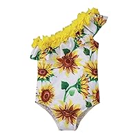 Toddler Girl's Angled Shoulder Flower Fruit Print 1 Piece Swimsuit 1To 5 Years Youth Girls Swimwear