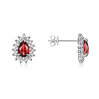 14K White Gold Halo Stud Earrings - 6X4MM Pear Shape Gemstone & Diamonds - Exquisite Birthstone Jewelry for Women & Girls