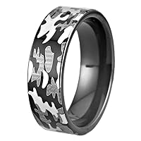 8mm Width Black Pipe Camouflage Pattern Ring,Camo Tungsten Ring -Free Engraving Inside