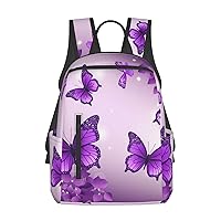 Purple Butterflies Print Backpack Laptop Bags Lightweight Unisex Daypacks For Outdoor Travel Work