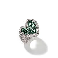 Heart Rings Wide Big Baguette Full Paved Out Square CZ Hiphop Ring Punk Jewelry for Men and Women