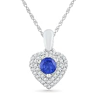 DGOLD 10 KT White Gold White Round Diamond and Blue Sapphire Fashion Pendant (0.68 Cttw)