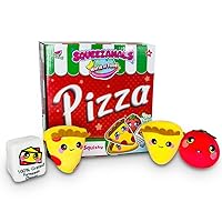 Squeezamals World of Food- New York Pizza Kids Playset- 4 pc Food Plush Toy- Includes Scented Food Mini Plushies for Toddler Pretend Play, Made with, Safe Materials, Multi-Color, (SQ01576)
