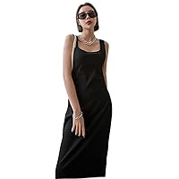 Women's Dress Dresses for Women Solid Rib-Knit Tank Dress (Color : Black, Size : Small)