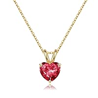 Heart Birthstone Necklace for Women Mom, 1ct Natural or Created Classic Solitaire Heart Cut Sparkle Birthstone Charms 18K White Yellow Rose Gold Plated S925 Sterling Silver Birthstone Jewelry Gifts