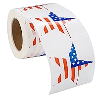 American Flag Star Stickers - Patriotic American Flag Star-Shaped Stickers for 4th of July, Memorial Day, and Veteran's Day (1 Roll of 250 Stickers)