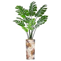 Artificial Palm Tree Indoor with Tall Planter Old Watercolor Leafs Plant Beige Drawing Beautiful Textile Ornamental Fake Monstera Leaves Floor Plant Potted Faux Plant in Pot Home Decor Outdoor 5.6ft