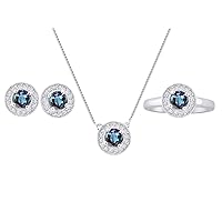 Matching Jewelry Set simulated Alexandrite/Mystic Topaz & Diamond Matching Set - Ring, Earrings and Pendant Necklace - June Birthstone*
