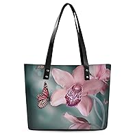 Womens Handbag Pink Butterflies Flowers Leather Tote Bag Top Handle Satchel Bags For Lady