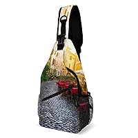 Italian City Cozy Old Street Chest Bag for Men Small Sling Bag Backpack Crossbody Travel Hiking Daypack