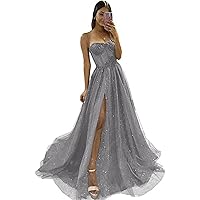 Tulle Prom Dresses Sparkly Spaghetti Straps Sparkly Sequin Evening Dress for Women with Slit