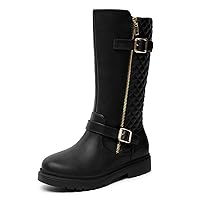 Athlefit Girls Riding Boots Fashion Buckle Side Zipper Knee High Boots for Toddler/Little Kid/Big Kid