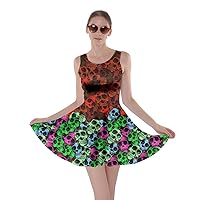 CowCow Womens Sugar Skull Flowers Floral Skeleton Mexican Day of Dead Roses Halloween Party Skater Dress, XS-5XL