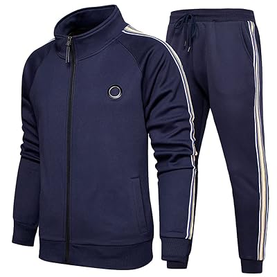 DUOFIER Men Tracksuit Set Full-Zip Sweatshirt Jogger Sweatpants Warm Sports  Suit Gym Training Wear