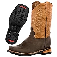 Kids Brown Western Cowboy Boots Real Leather Square Toe Classic