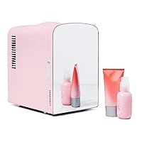 Chefman - Iceman Portable Mirrored Personal Fridge 4L Mini Refrigerator, Skin Care, Makeup Storage, Beauty, Serums & Face Masks, Small For Desktop Or Travel, Cool & Heat, Cosmetic Application, Pink
