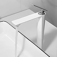 Faucets,Tall Basin Faucet Modern Bathroom Faucet Painted Brass Single Handle Single Hole Hot and Cold Faucet Deck Shaft Faucet Crane Faucet Splash Filter Lavatory Faucet/White