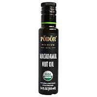 PÖDÖR Premium Organic Macadamia Nut Oil - 3.4 fl. Oz. - Cold-Pressed, 100% Natural, Unrefined and Unfiltered, Vegan, Gluten-Free, Non-GMO in Glass Bottle
