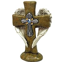 The Bridge Collection Standing Cross with Angel Wings Figurine- Memorial or Sympathy Gift for Loss of Loved One- Western Decor