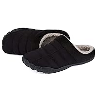 Men's Wide Toe Slippers with Soft Wool-Like Lined Suede Winter Warm Clog Slippers Indoor Outdoor Anti-Skid House Shoes