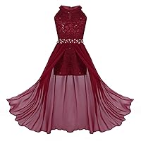 iiniim Kids Big Girl's Chiffon Halter-Neck Lace Junior Bridesmaid Wedding Flower Girl Dress Party Prom Long Maxi Gowns