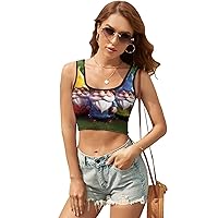 Womens Square Neck Tank Tops Merry Christmas Workout Tops Cropped Summer Sleeveless Shirts