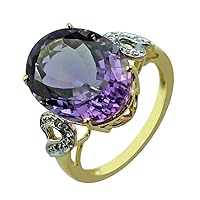 Carillon Amethyst Oval Shape Natural Non-Treated Gemstone 925 Sterling Silver Ring Engagement Jewelry (Yellow Gold Plated) for Women & Men