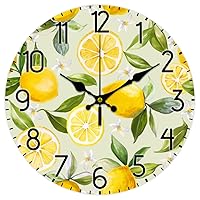 12inch Lemon Wall Clock Silent Non Ticking Round Wooden Clock Battery Operated Fruit Clock Farmhouse Wall Clock for Living Room Kitchen Bedroom Office Decoration
