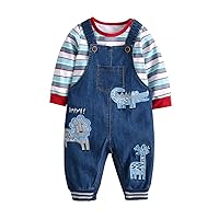 Baby Boy Clothes Set Infant Boy's Long Sleeve Romper+Dinosaur Denim Overalls Toddler Boys Fall Winter Outfits Suit