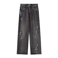 Aelfric Eden Men’s Stars Vintage Graphic Patchwork Denims Unisex Embroidered Washed Jeans Y2K Punk Denim Trousers