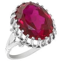 925 Solid Sterling Silver Large 16x12mm 10ct Synthetic Ruby Solitaire Ring - Sizes 4 to 12 Available