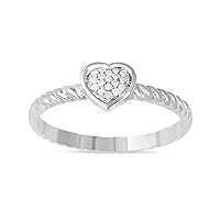 Sterling Silver 1/20 CT. TDW Diamond Heart Shape Cluster Promise Ring Love Gift for Women (I-J, I2)
