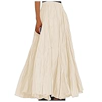 Womens Fashion Casual High Waist Fold A Dress Soild Vintage Loose Beach Wrap Maxi Long Skirt Girls Tennis Skirt