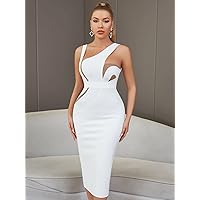 Summer Dresses for Women 2022 Asymmetrical Neck Bandage Dress (Color : White, Size : Large)