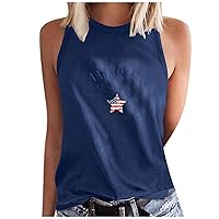 American The Beautiful Letter Tank Tops Women 4th of July Sleeveless Shirt USA Flag Star Stripes Patriotic Tee Vest