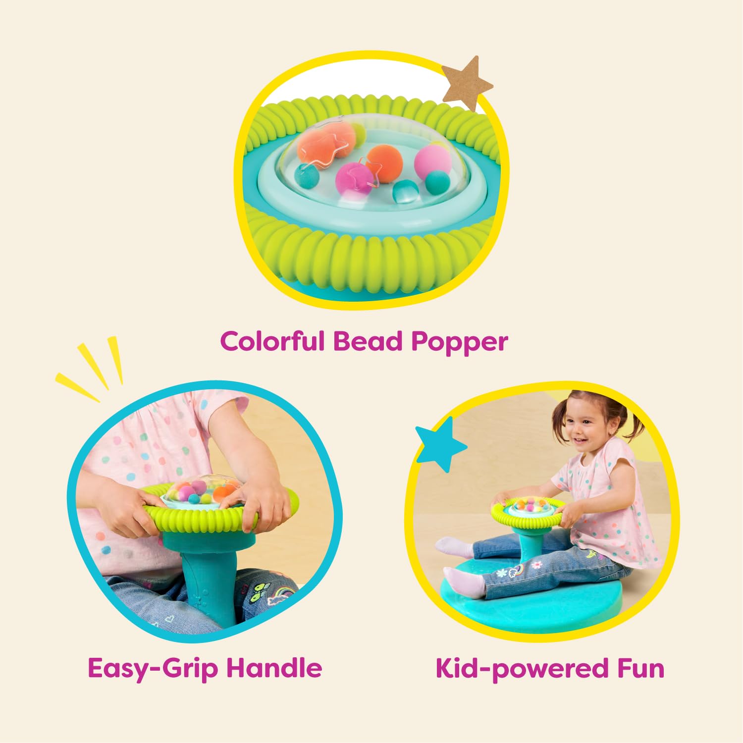 B. Play – Spinning Activity Toy – Colorful Bead Popper – Easy-Grip Handle – Active Play for Toddlers – 2 Years + – Twirly Time