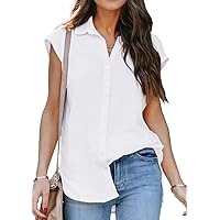 ZC&GF Women's V Neck Short Sleeve Button Down Shirts Casual Chiffon Blouses Tops