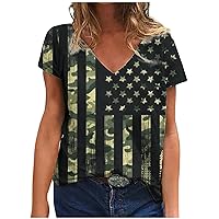Black of Friday Deals 2024 Womens American Flag Shirt Short Sleeve USA Flag 4th of July Tops Loose Patriotic Novelty T-Shirts Ladies Holiday Tunics