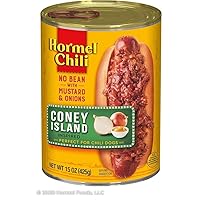 Hormel Coney Island Chili, No Bean with Mustard and Onions, Perfect for Chili Dogs, 15 Ounce (Pack of 8)