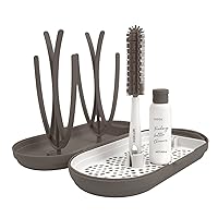 MOTHER-K Travel Baby Bottle Drying Rack with Bottle Brush & Soap Dispenser, Baby Essentials for Travel (Brown)