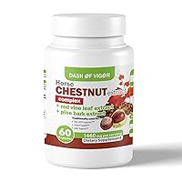 Dash of Vigor Horse Chestnut Extract Complex, Red Vine Leaf Extract Supplement, Pine Bark, Turmeric, Hawthorn Berry, Ginger, Cayenne Pepper, Chamomile, Leg Vein Support, 1460 mg, 60 Capsules