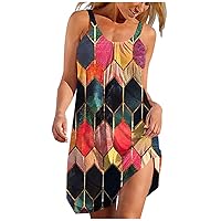 Women's Casual Dress Camisole Printed Sleeveless Backless Mini Dress Beach Dress Summer Sundress Daily Wear Streetwear(7-Multicolor,10) 0641
