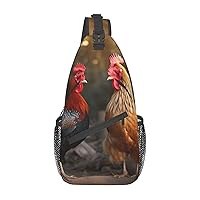 Rooster and Chicken Print Cross Chest Bag Sling Backpack Crossbody Shoulder Bag Travel Hiking Daypack Unisex