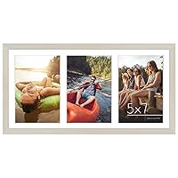 Americanflat 8x16 Collage Picture Frame in Light Wood - Displays Three 5x7 Frame Openings - Engineered Wood Panoramic Picture Frame with Shatter Resistant Glass, Hanging Hardware, and Easel