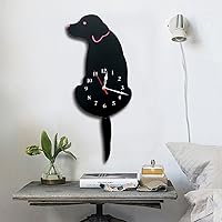 Ukey Wall Clock Creative Dog Acrylic Wall Clock with Swing Tail Pendulum for Living Room Bedroom Kids Room Kitchen and Home Décor - Battery Not Included (42CM x 18CM) Black