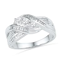 TheDiamondDeal 10kt White Gold Womens Round Baguette Diamond 3-Stone Crossover Band Ring 1/2 Cttw