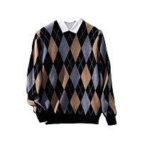 Men's 100% Pure Wool Cashmere O-Neck Pullover Matching Top Casual Thick Large Size Jacket