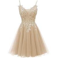 ZHengquan Women's Tulle Short Homecoming Dresses Lace Spaghetti Straps Cocktail Dresses Short A-line Prom Ball Gowns